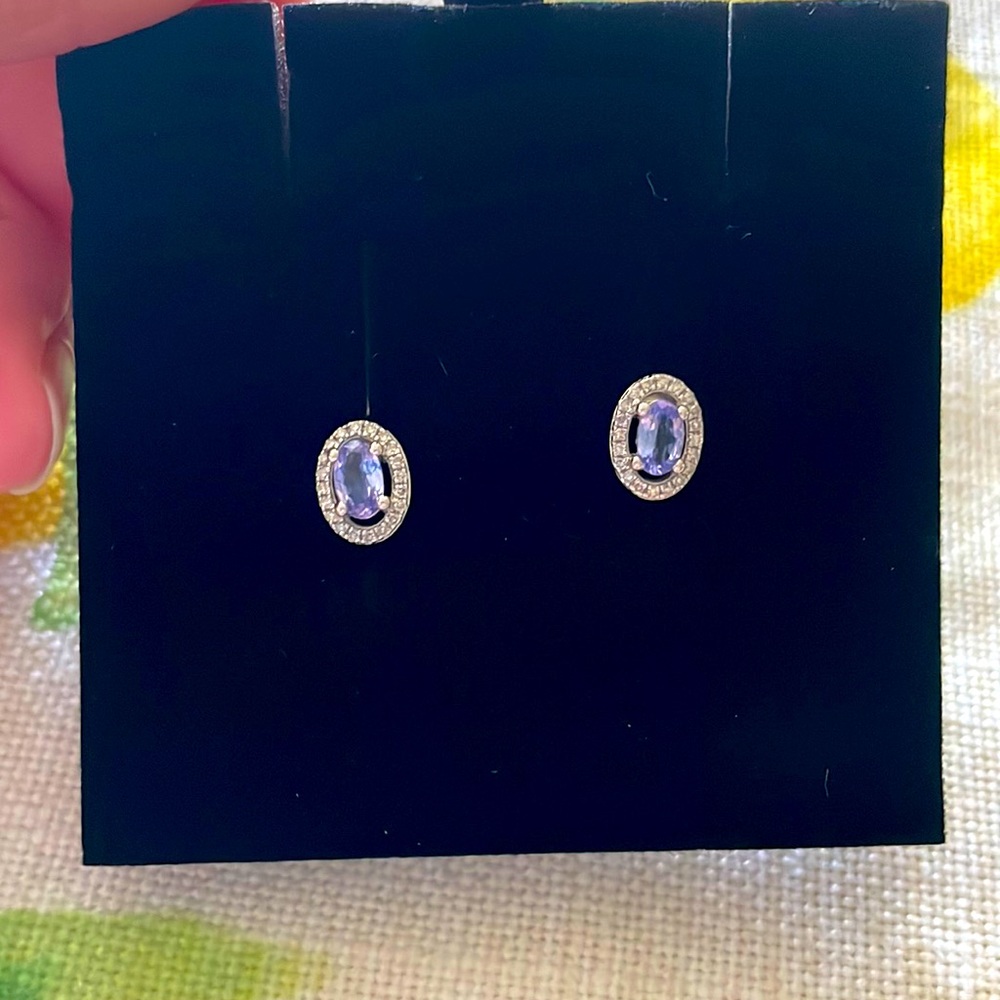 Genuine Tanzanite, Diamond and White Gold earrings